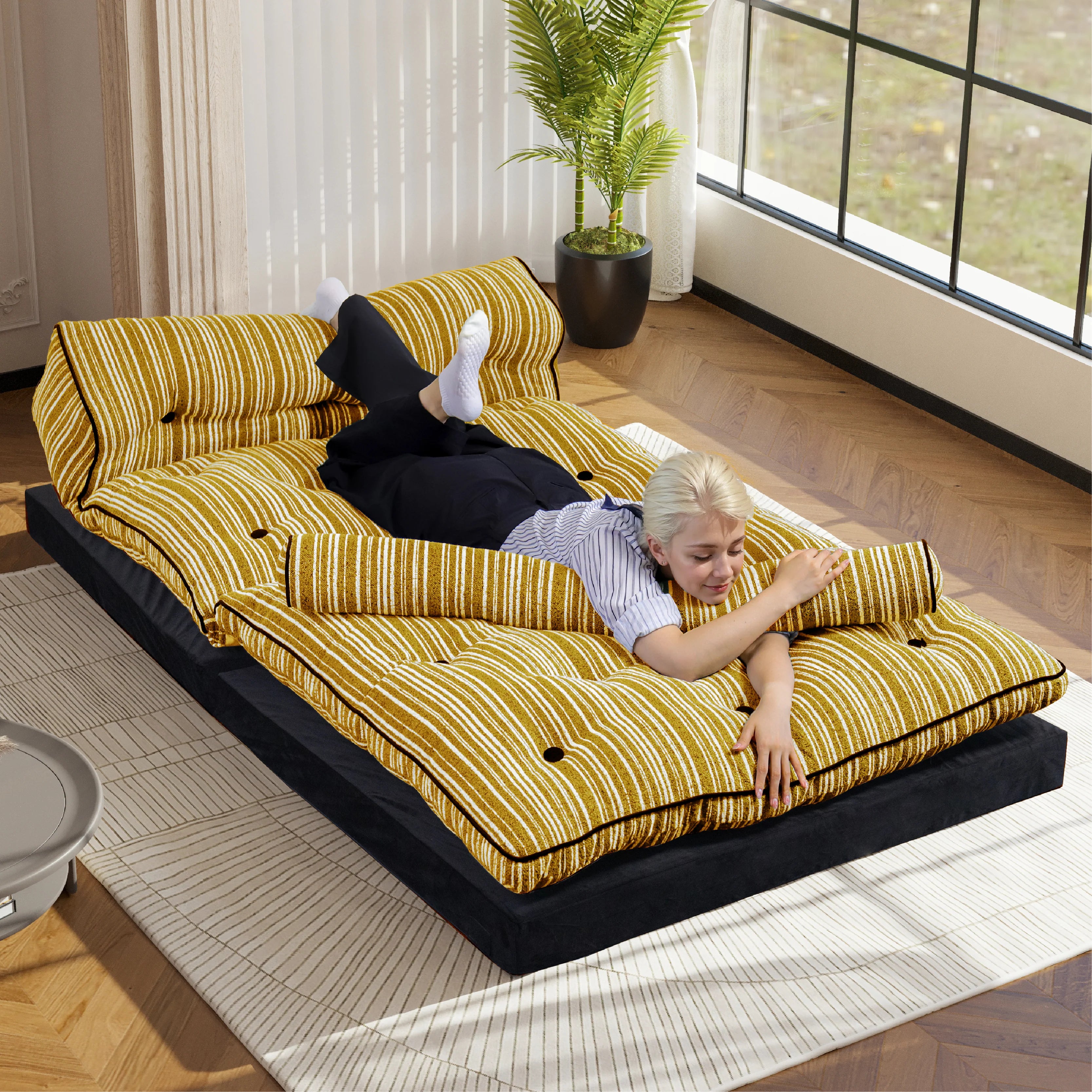 79" Convertible Chenille Floor Sofa Bed