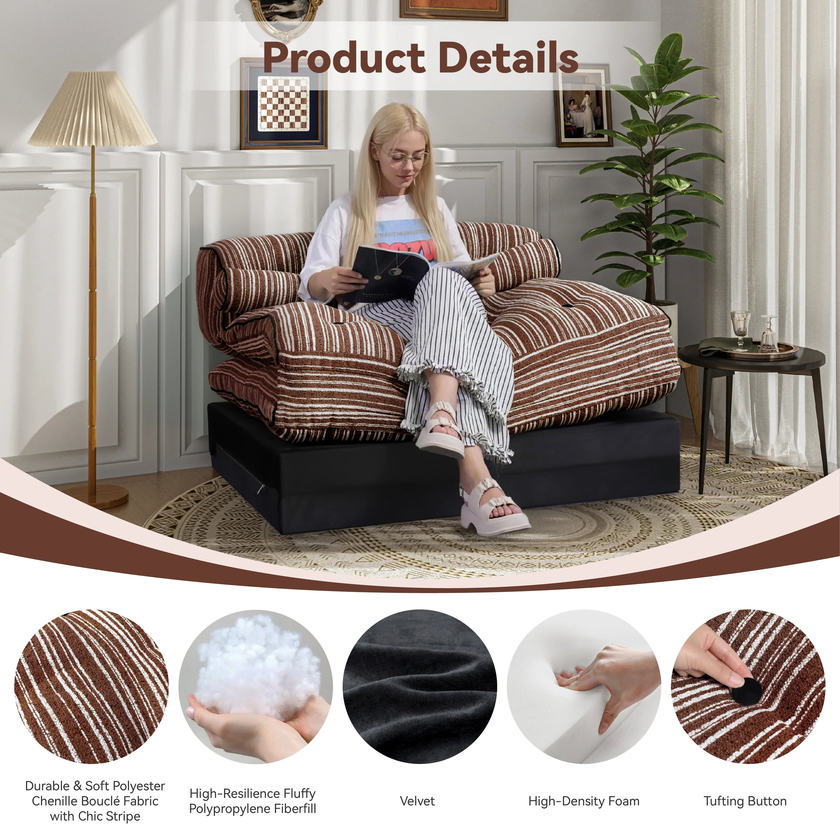 79" Convertible Chenille Floor Sofa Bed
