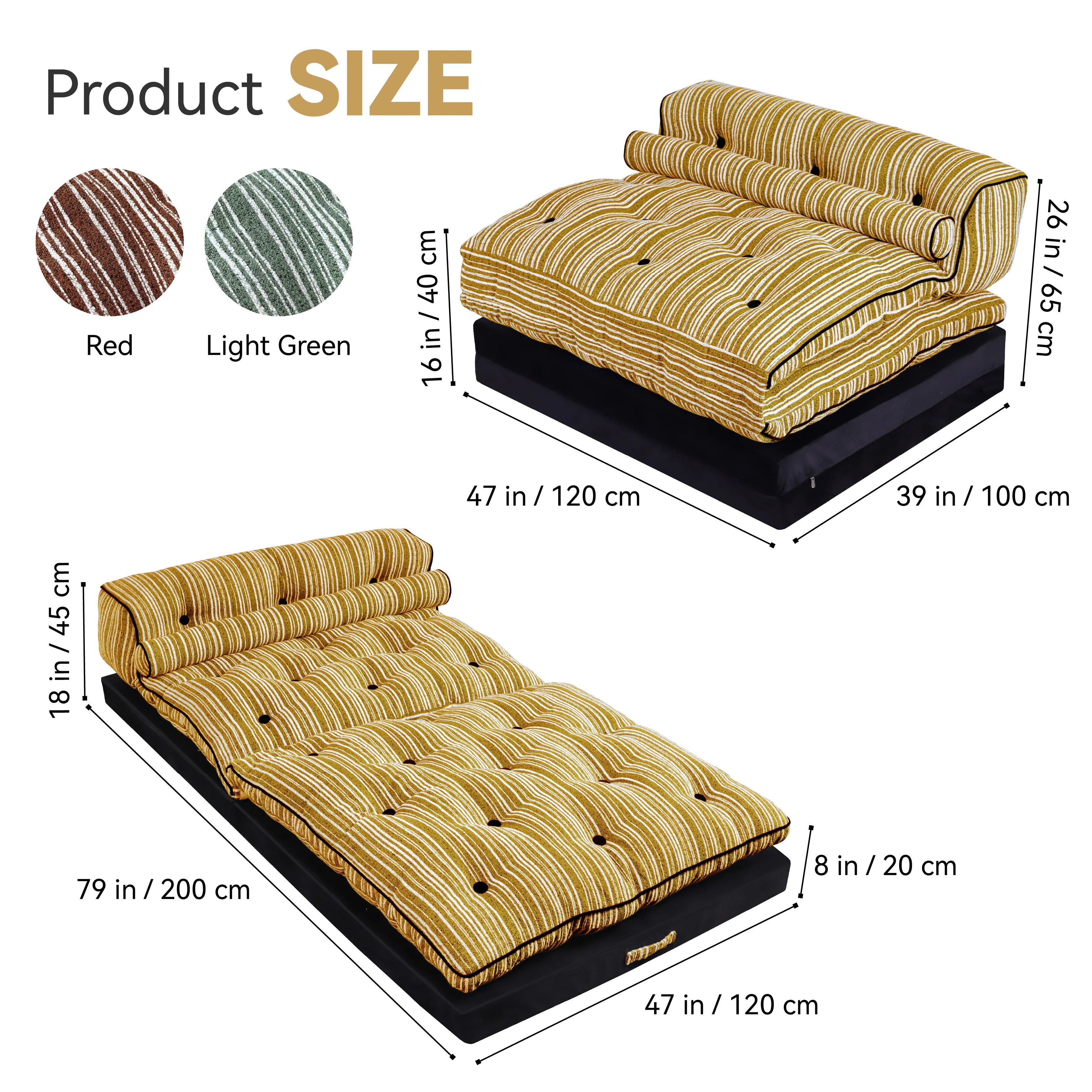 79" Convertible Chenille Floor Sofa Bed