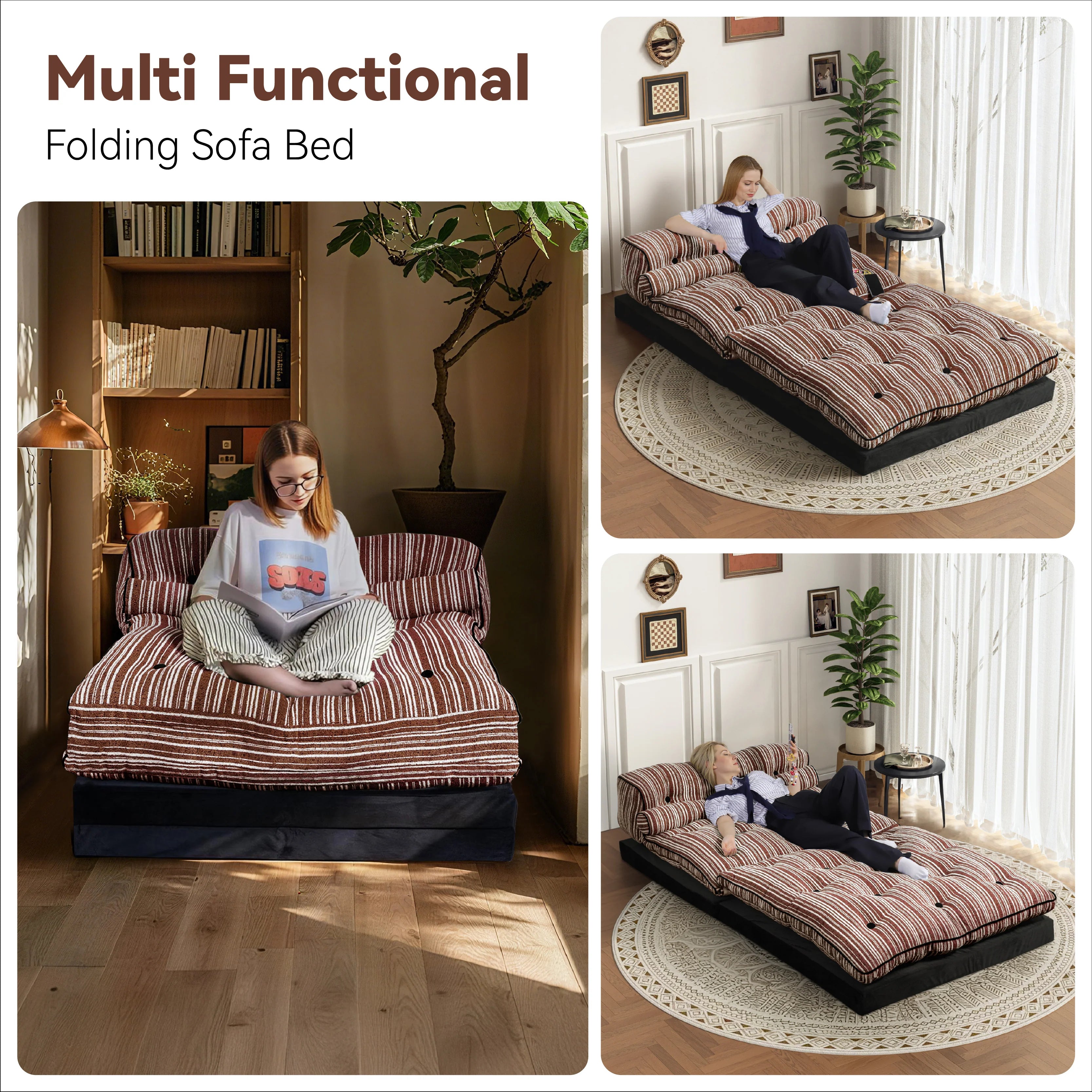 79" Convertible Chenille Floor Sofa Bed