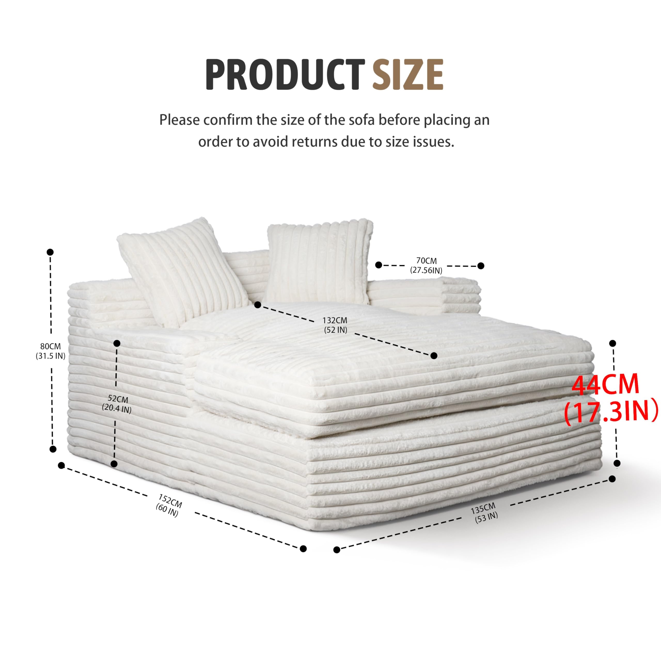 60" Oversized Plush Chaise Lounge Sofa Bed