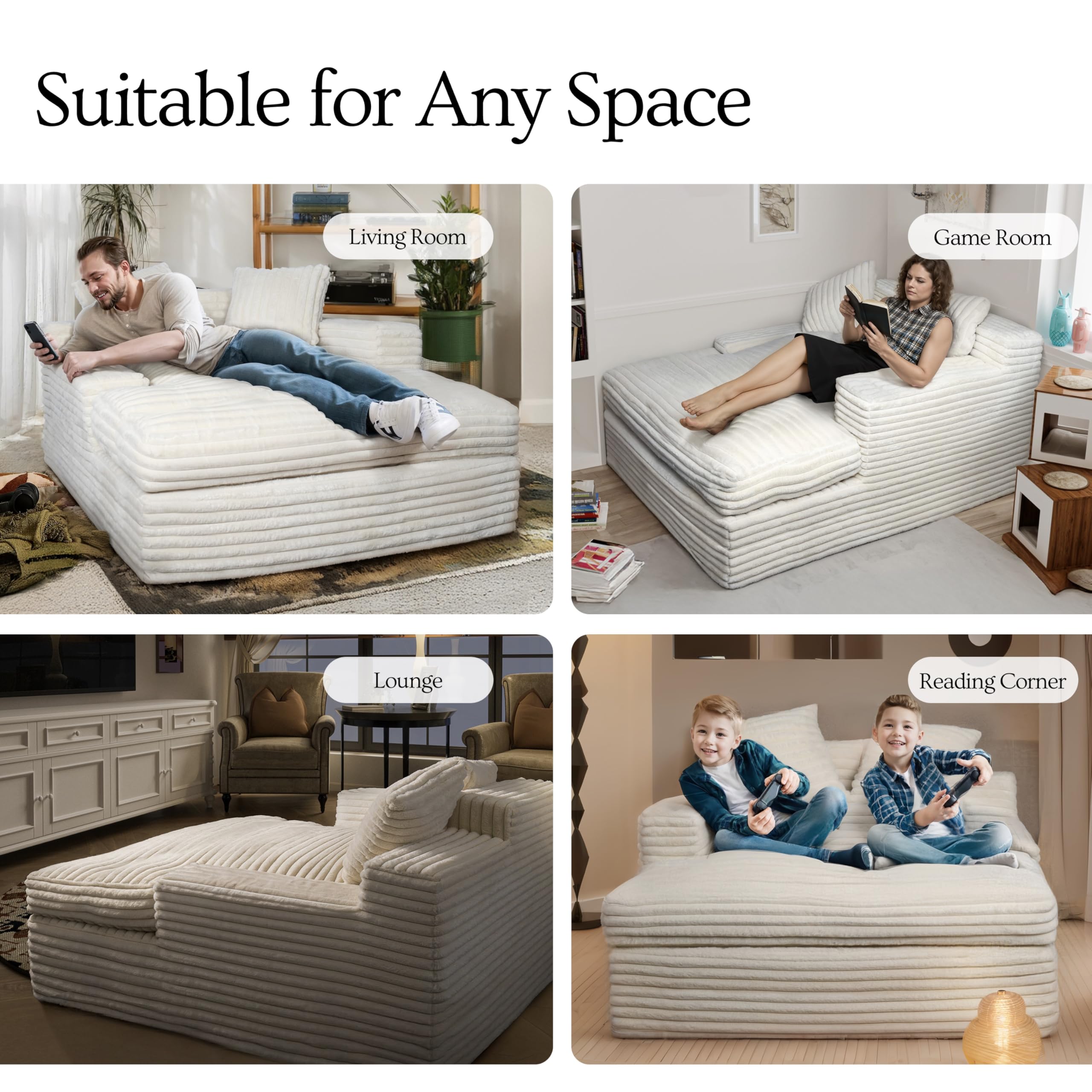 60" Oversized Plush Chaise Lounge Sofa Bed