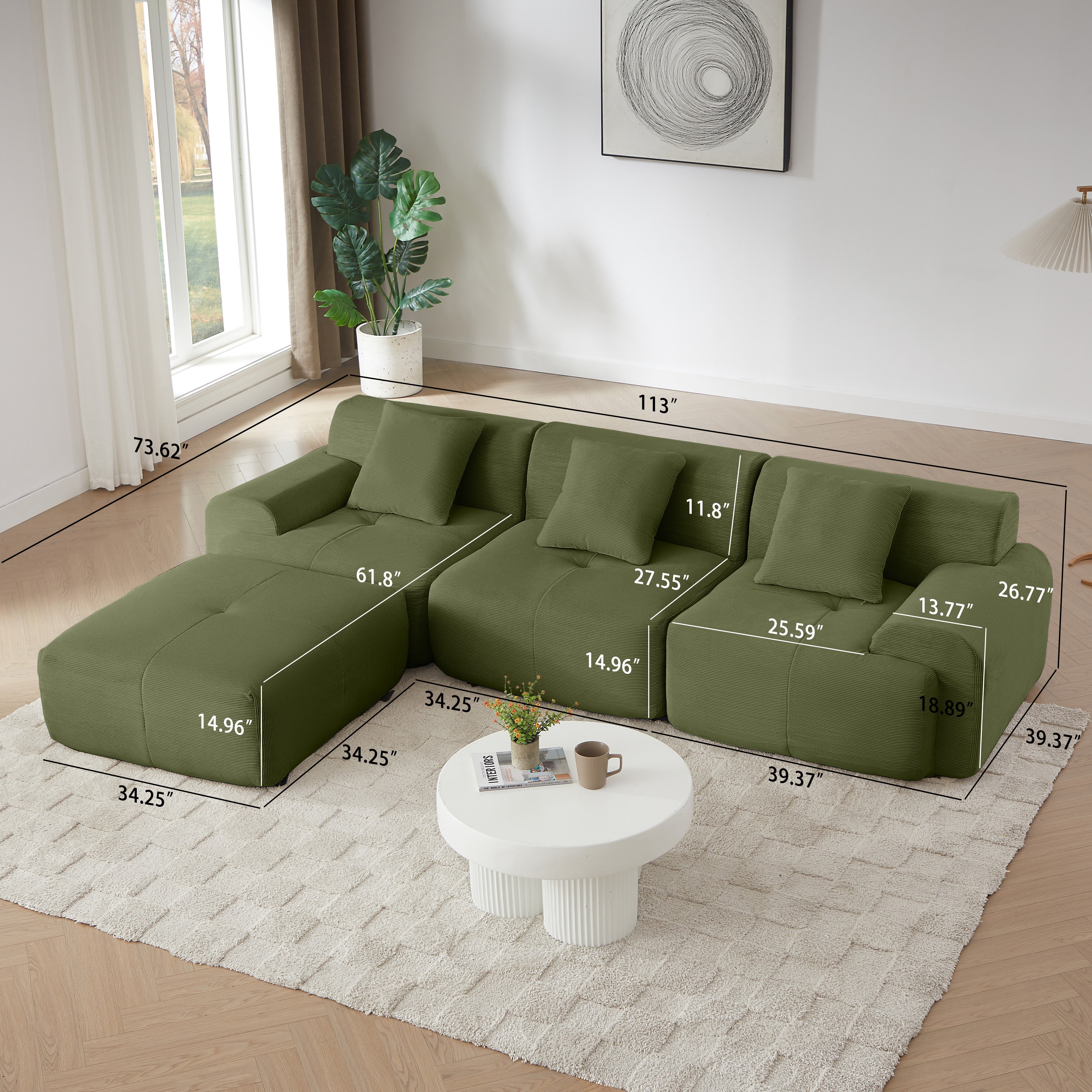 Corduroy Modular L-Shaped Sectional Sofa
