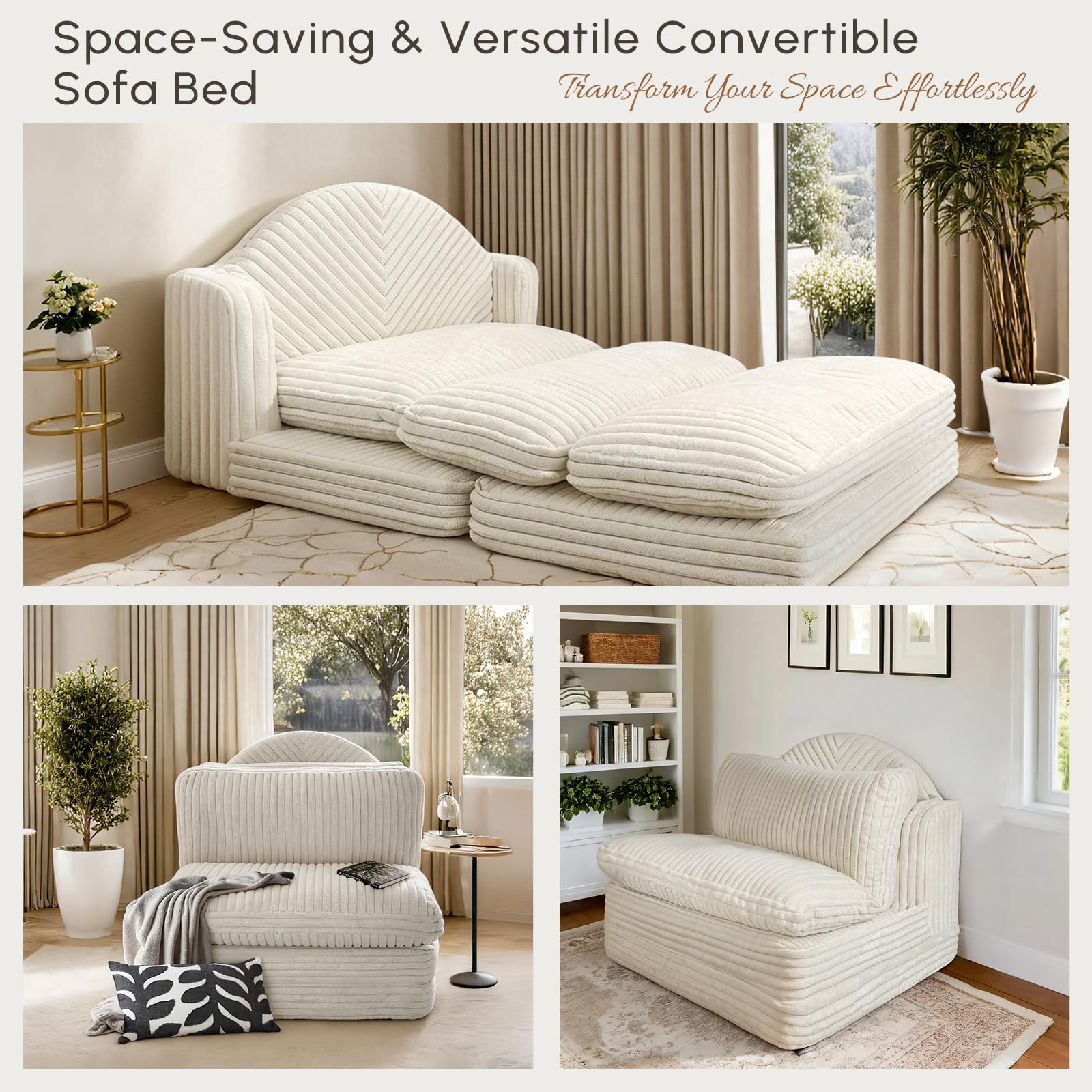 48" 3-in-1 Plush Sleeper Sofa Bed