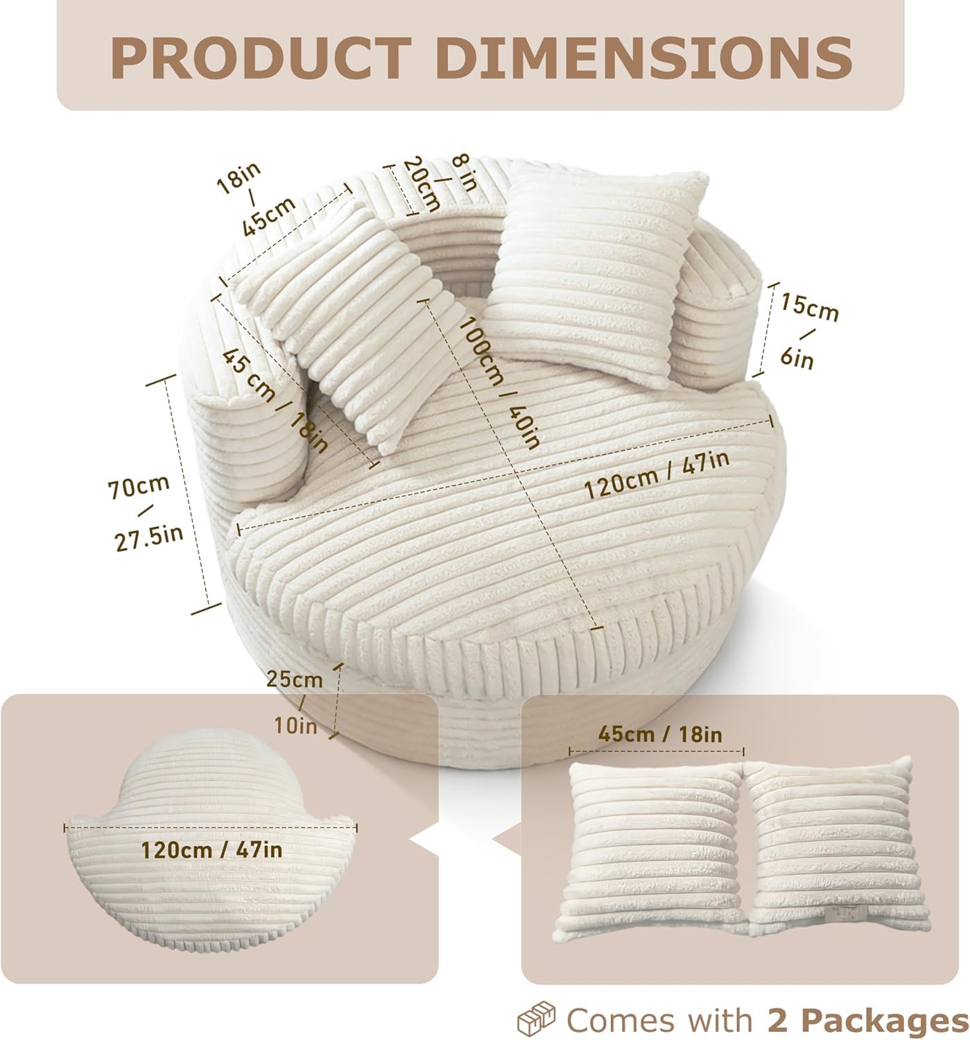 47" Round Plush Boneless Lounge Chair